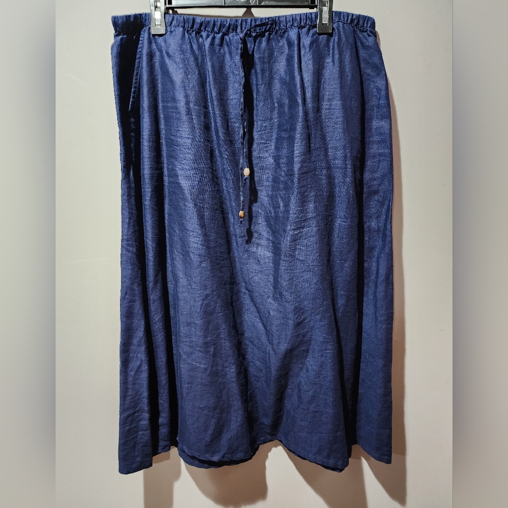 Tahari Navy Blue Button-Front Maxi Skirt With Pockets